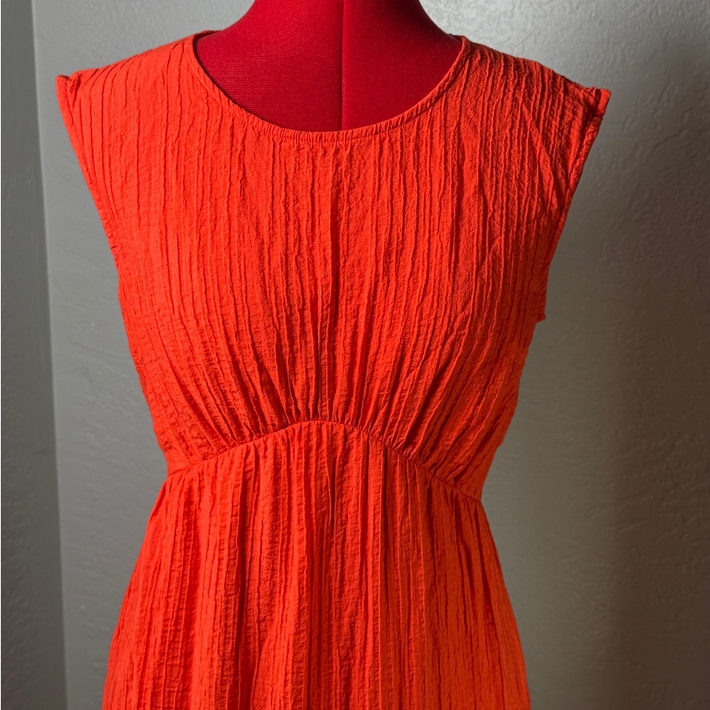 Nine West Pumpkin Orange Textured Sleeveless Midi Dress Size S - Picture 2 of 9